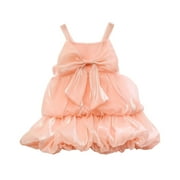 Penkiiy Toddler Kids Baby Girls Fashion Cute Solid Color Breathable Bow Suspenders Princess Dress Easter Dresses for Toddler Girls 5 Years Pink On Clearance
